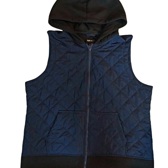 Style & Co. Sport Womens Quilted Hooded Vest XL Polyester & Rayon Blend Black & - Picture 1 of 3